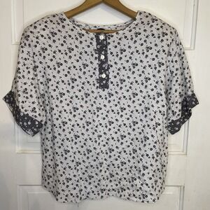 Simple Lightweight Floral Patterned Blouse Shoulder Pads Cuffed Sleeve Soft Cozy